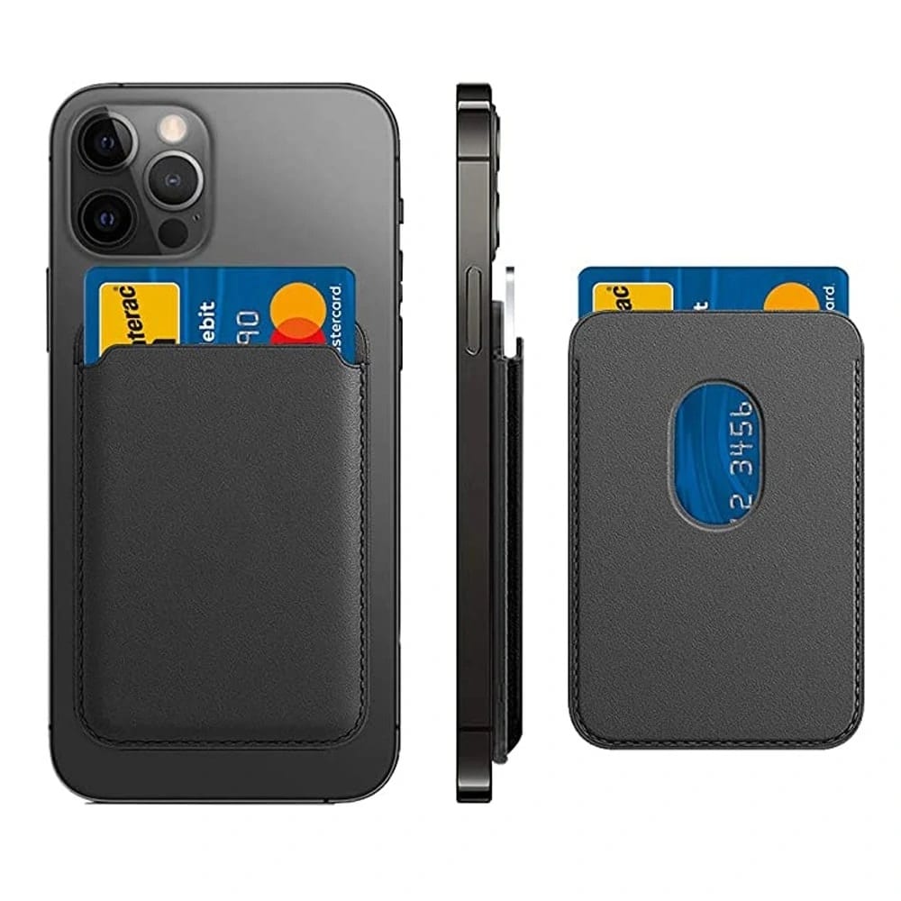 Skórzane etui portfel do iPhone 14/13/12/Pro/Max/Pro Max/Mini MagSafe magnes na karty, czarny