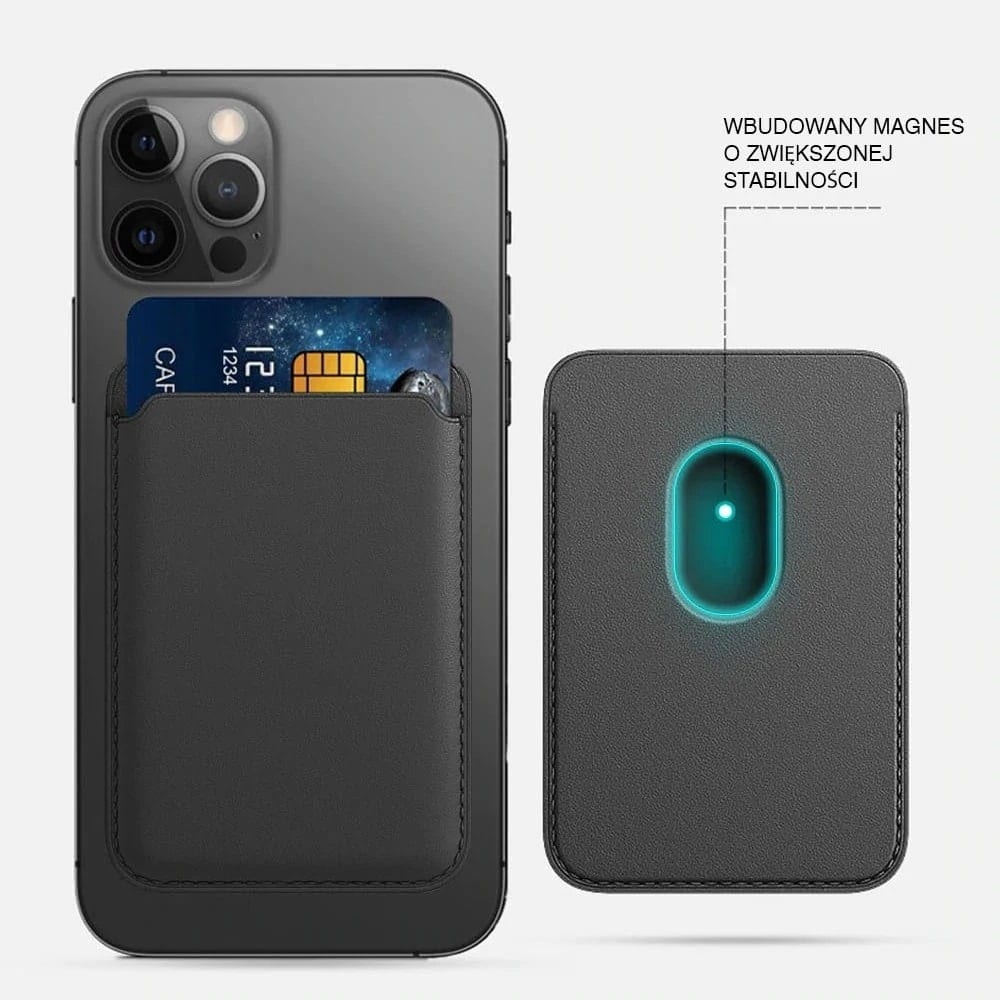 Skórzane etui portfel do iPhone 14/13/12/Pro/Max/Pro Max/Mini MagSafe magnes na karty, czarny