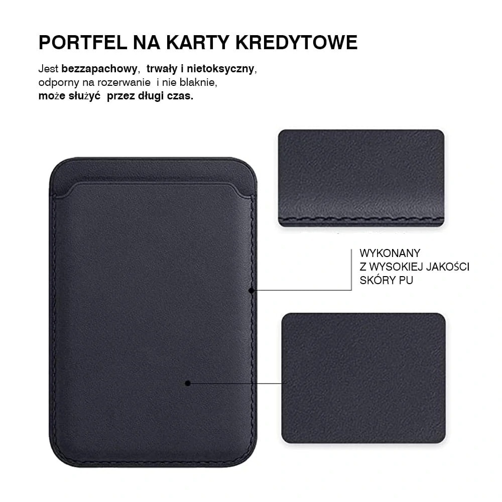 magnetyczny skorzany portfel z kieszeni na karty czarny 5