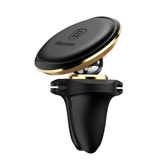 Magnetyczny uchwyt samochodowy do kratki czarno-złoty z uchwytem na kabel