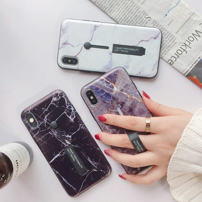 Etui do Iphone 7 Plus i 8 Plus z chowanym uchwytem do selfie – biały MARMUR case