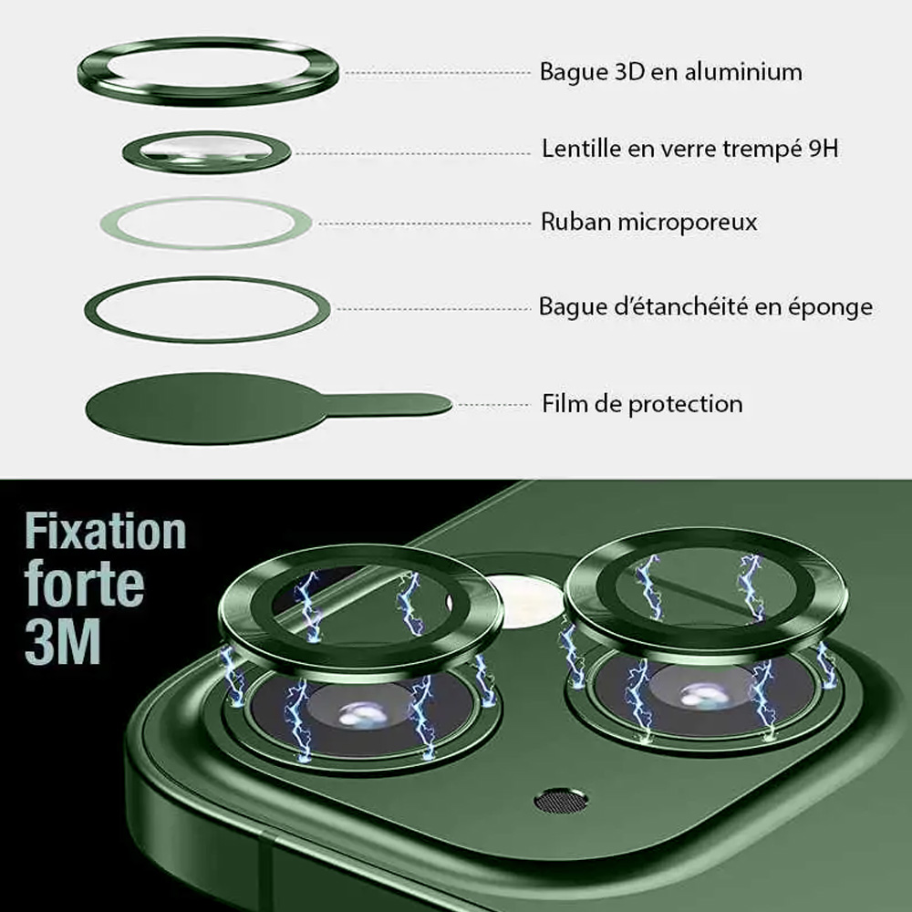 Metalowa osłona obiektywów szkło na aparat iPhone 13 zielony