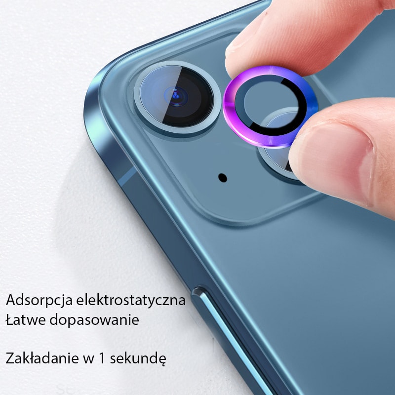 Metalowa osłona obiektywów szkło na aparat iPhone 14 fioletowy kameleon