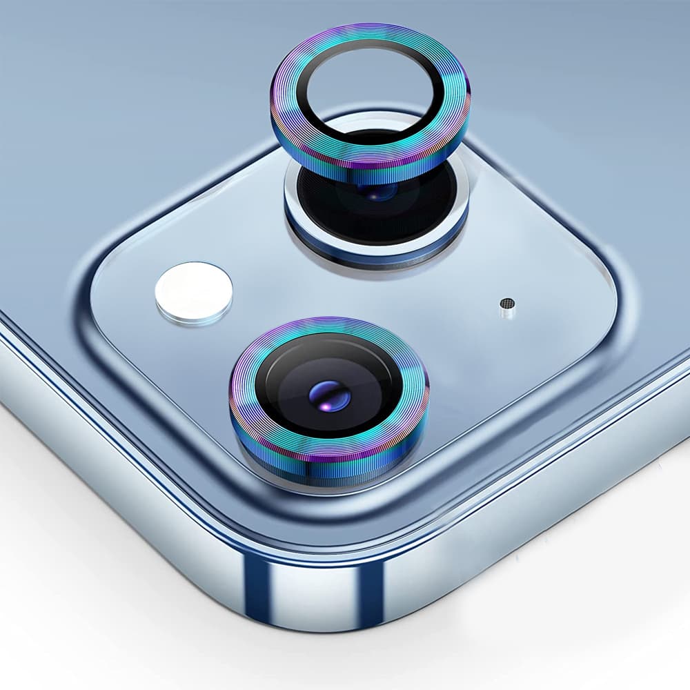 Metalowa osłona obiektywów szkło na aparat iPhone 14 fioletowy kameleon