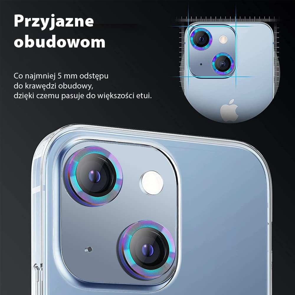 Metalowa osłona obiektywów szkło na aparat iPhone 14 fioletowy kameleon