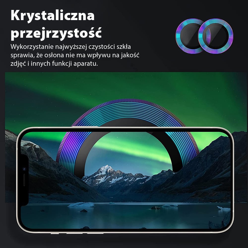 Metalowa osłona obiektywów szkło na aparat iPhone 14 fioletowy kameleon