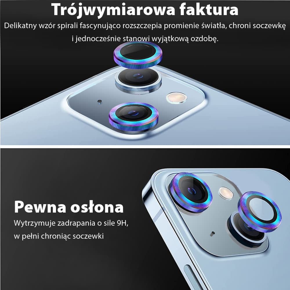 Metalowa osłona obiektywów szkło na aparat iPhone 14 fioletowy kameleon