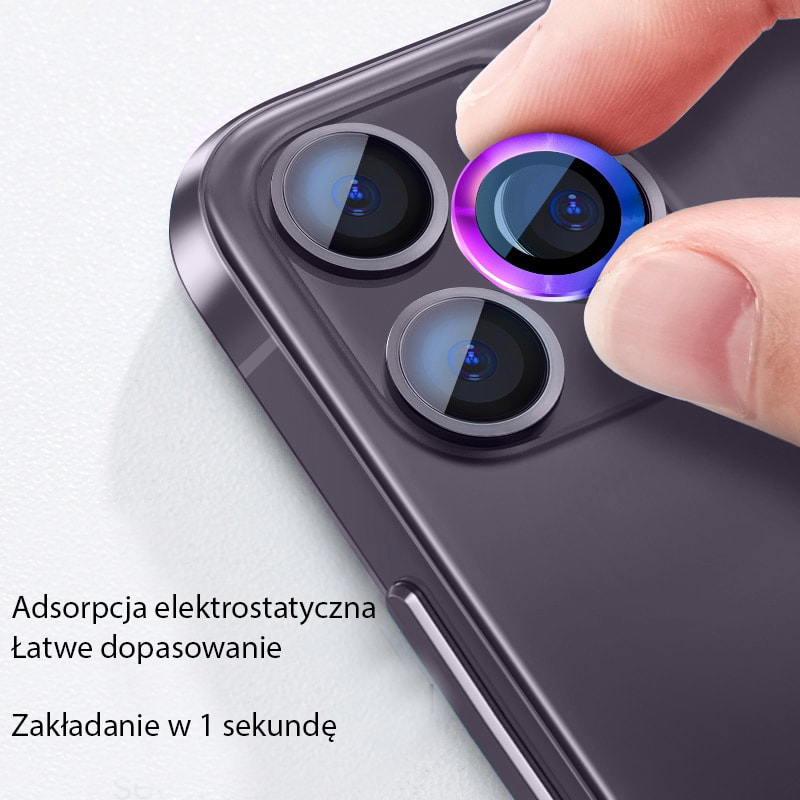 Metalowa osłona obiektywów szkło na aparat iPhone 14 Pro fioletowy kameleon