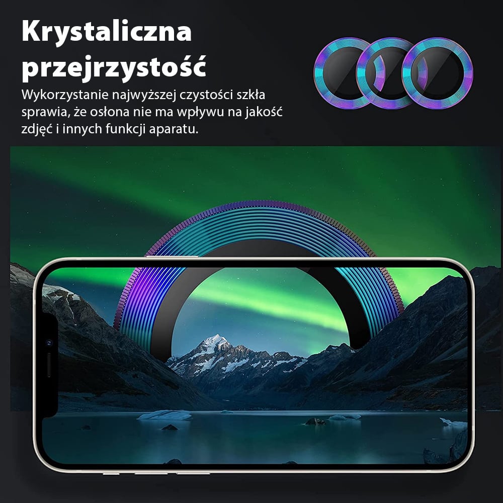 Metalowa osłona obiektywów szkło na aparat iPhone 14 Pro fioletowy kameleon