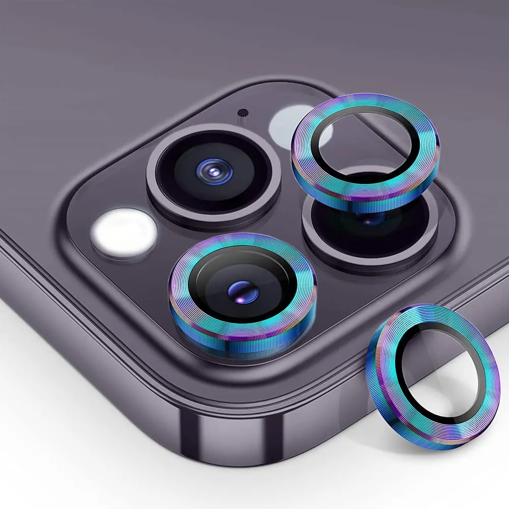 Metalowa osłona obiektywów szkło na aparat iPhone 14 Pro fioletowy kameleon