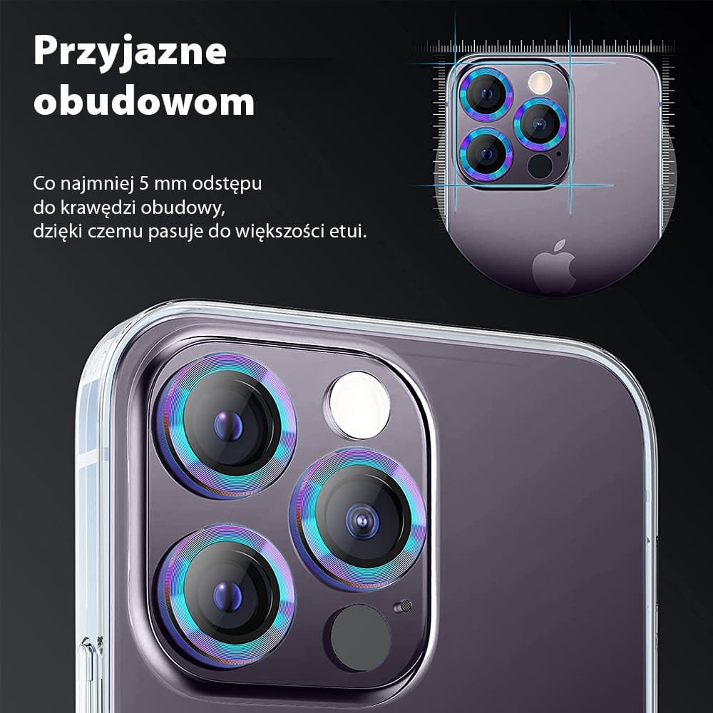 Metalowa osłona obiektywów szkło na aparat iPhone 14 Pro fioletowy kameleon