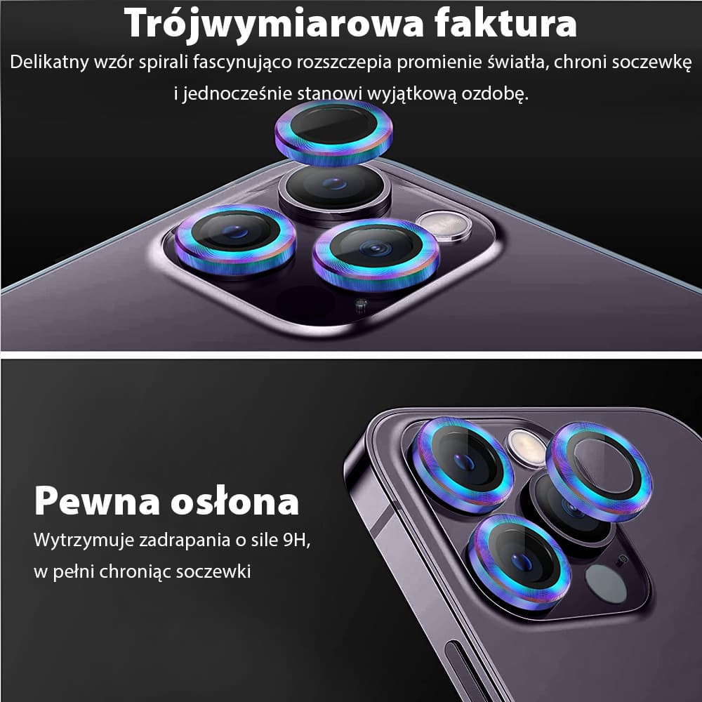 Metalowa osłona obiektywów szkło na aparat iPhone 14 Pro fioletowy kameleon
