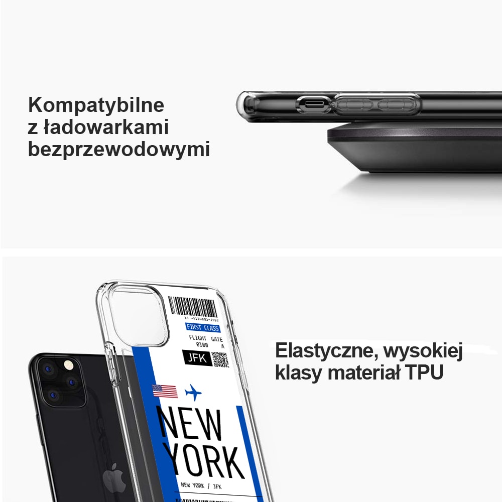 Etui do iPhone 11 z nadrukiem bilet lotniczy New York