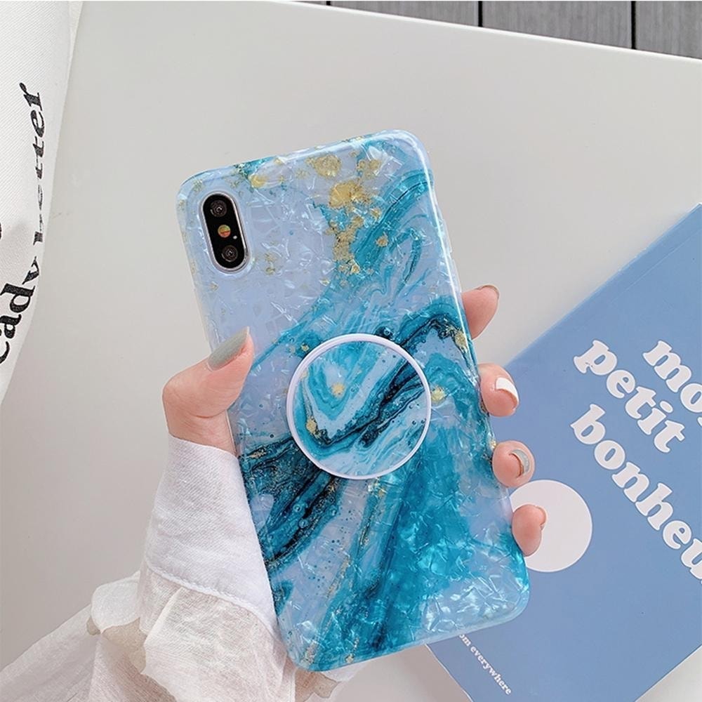 Etui marmur iPhone XS Max z uchwytem kryształ