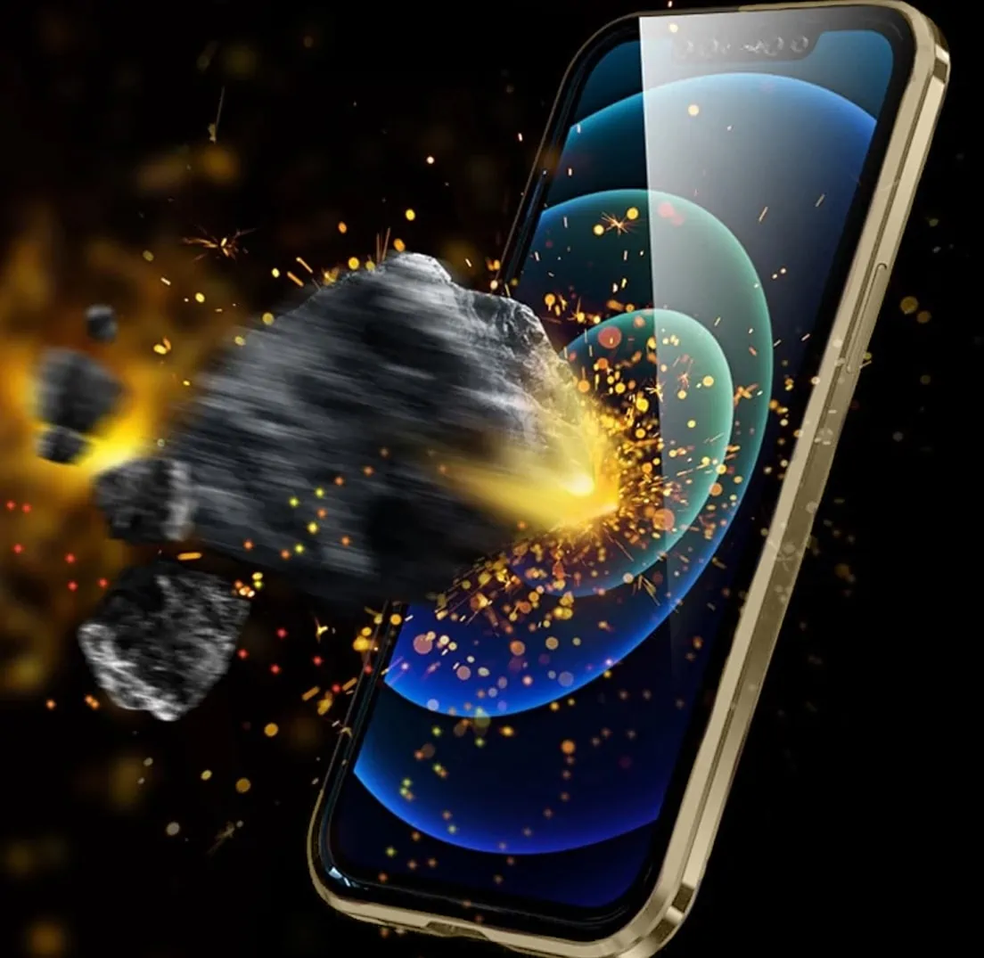 Obudowa do iPhone 13 Pro podwójna szyba i aluminium 360° przód + tył magnetyczna, z osłoną na aparat, złota