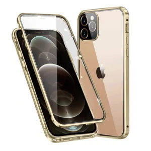 obudowa pancerne szkło hartowane 360° przód + tył magnetyczna do iphone 13 pro złote