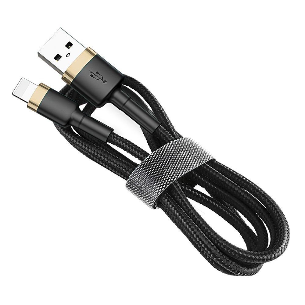 Kabel USB – Lightning, do szybkiego ładowania, nylowy materiał, 2 metry, czarno-złoty