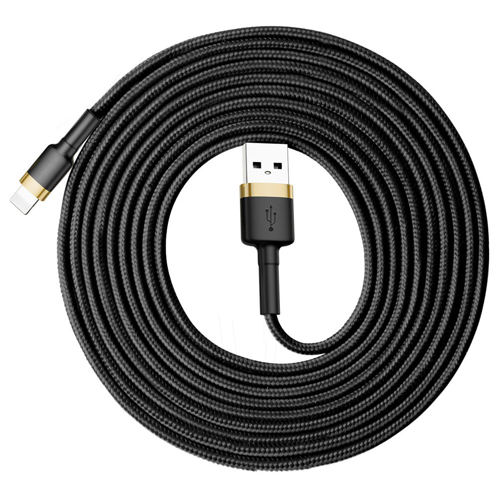Kabel USB – Lightning, do szybkiego ładowania, nylowy materiał, 2 metry, czarno-złoty