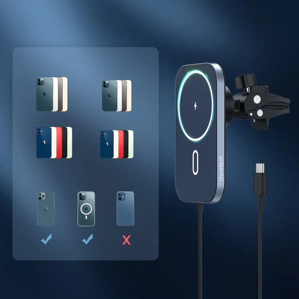 Uchwyt samochodowy MagSafe iPhone 16/15/14/13/12 indukcyjna ładowarka Qi 15W, czarny