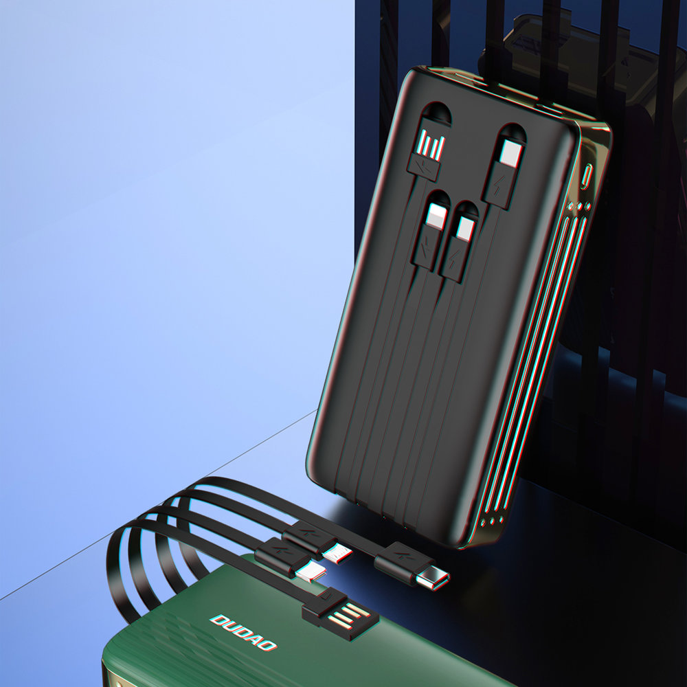 Power bank pojemny 20000 mAh 4w1 (Lightning, USB Typ C, USB, micro USB) wyświetlacz LED, czarny