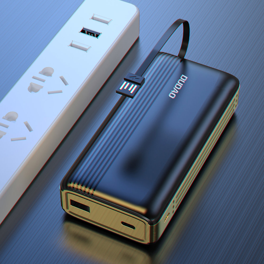 Power bank pojemny 20000 mAh 4w1 (Lightning, USB Typ C, USB, micro USB) wyświetlacz LED, czarny