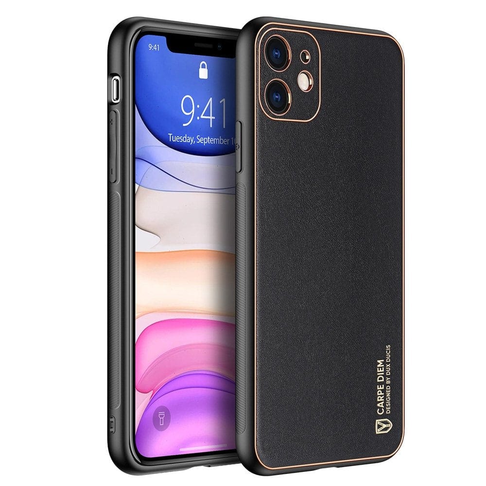 Etui do iPhone 11 minimalistyczne ze złotą ramką, czarne
