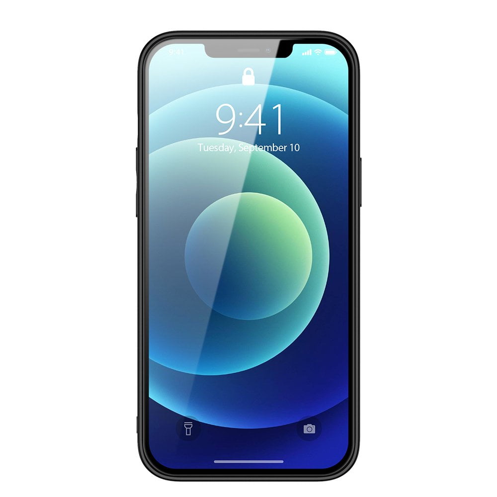 Etui do iPhone 13 Mini minimalistyczne skórzane z ochroną aparatu i złotym wykończeniem, czarne