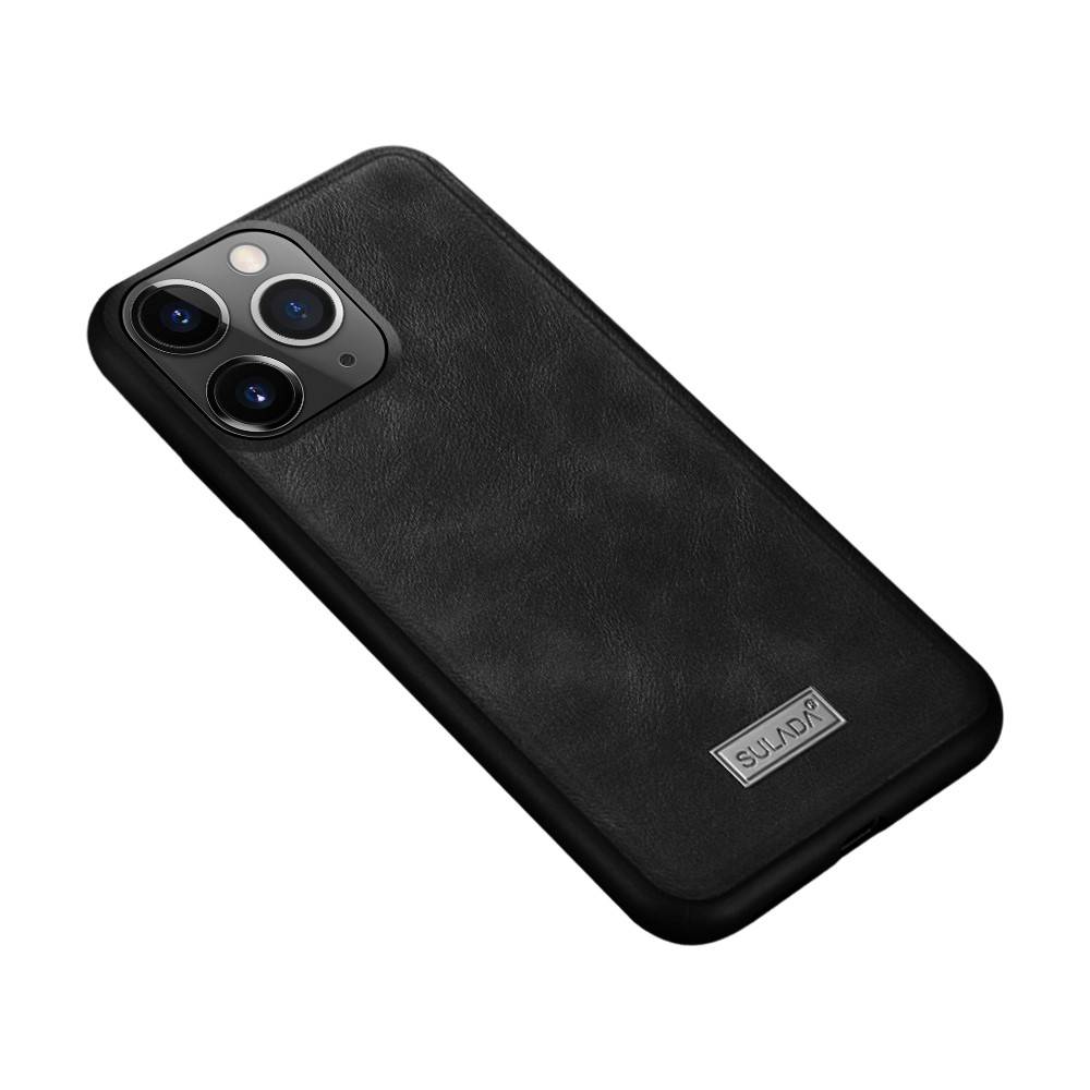 Etui do iPhone 12 Pro eleganckie luksusowe skórzane Velvet Black SULADA oryginal, czarne