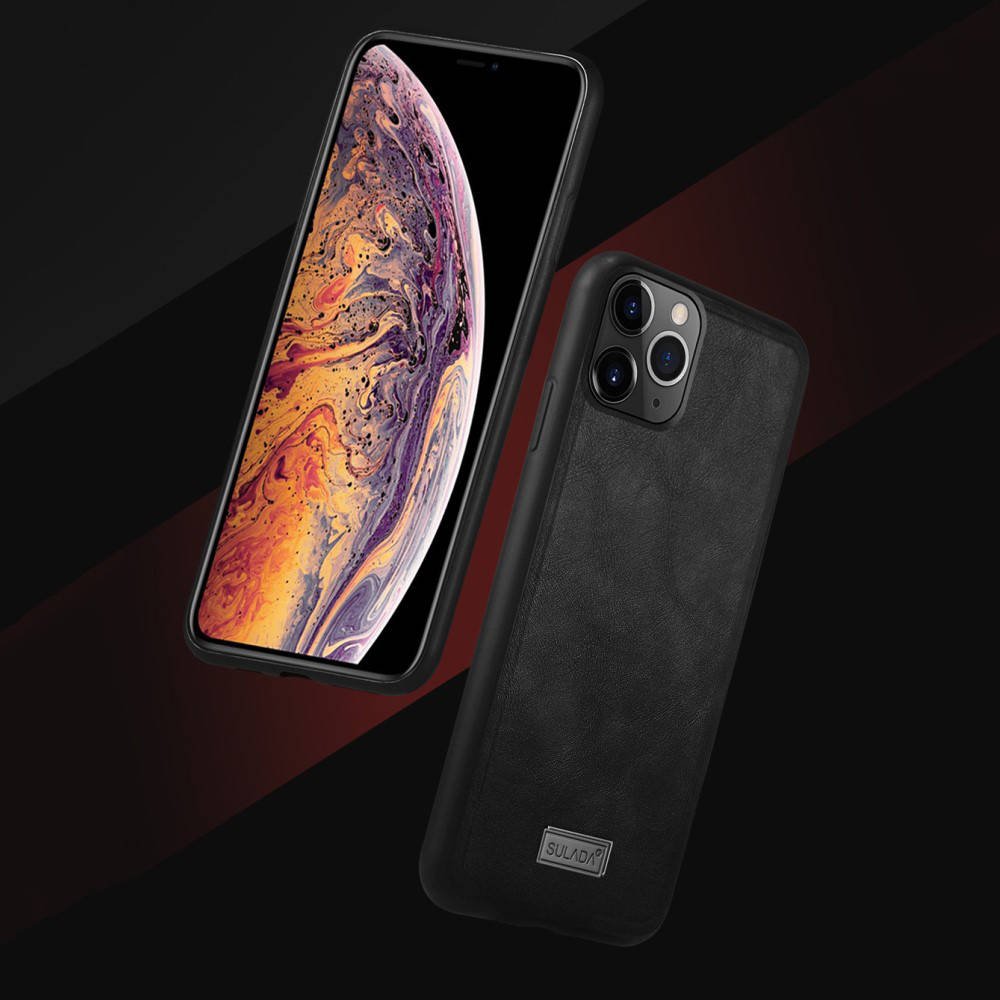 Etui do iPhone 12 eleganckie luksusowe skórzane Velvet Black SULADA oryginal, czarne