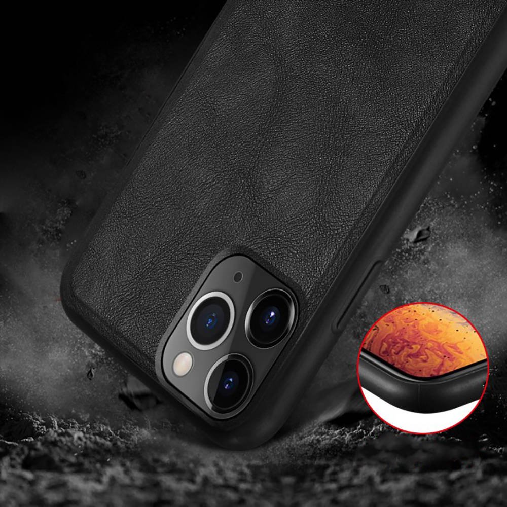 Etui do iPhone 12 eleganckie luksusowe skórzane Velvet Black SULADA oryginal, czarne