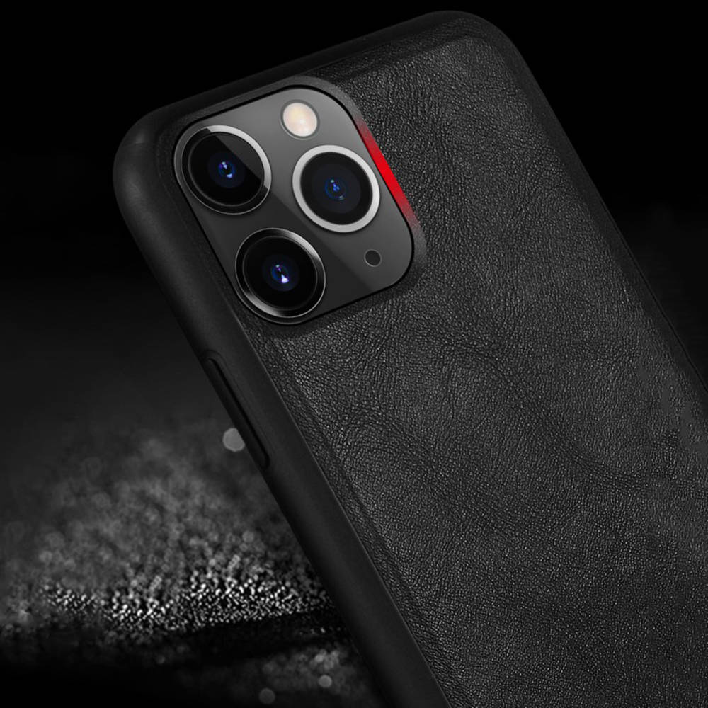 Etui do iPhone 12 eleganckie luksusowe skórzane Velvet Black SULADA oryginal, czarne
