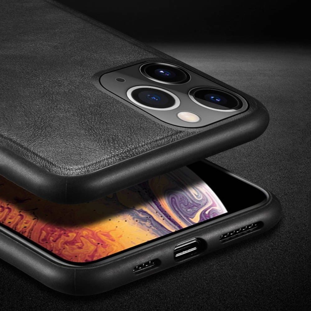 Etui do iPhone 12 eleganckie luksusowe skórzane Velvet Black SULADA oryginal, czarne