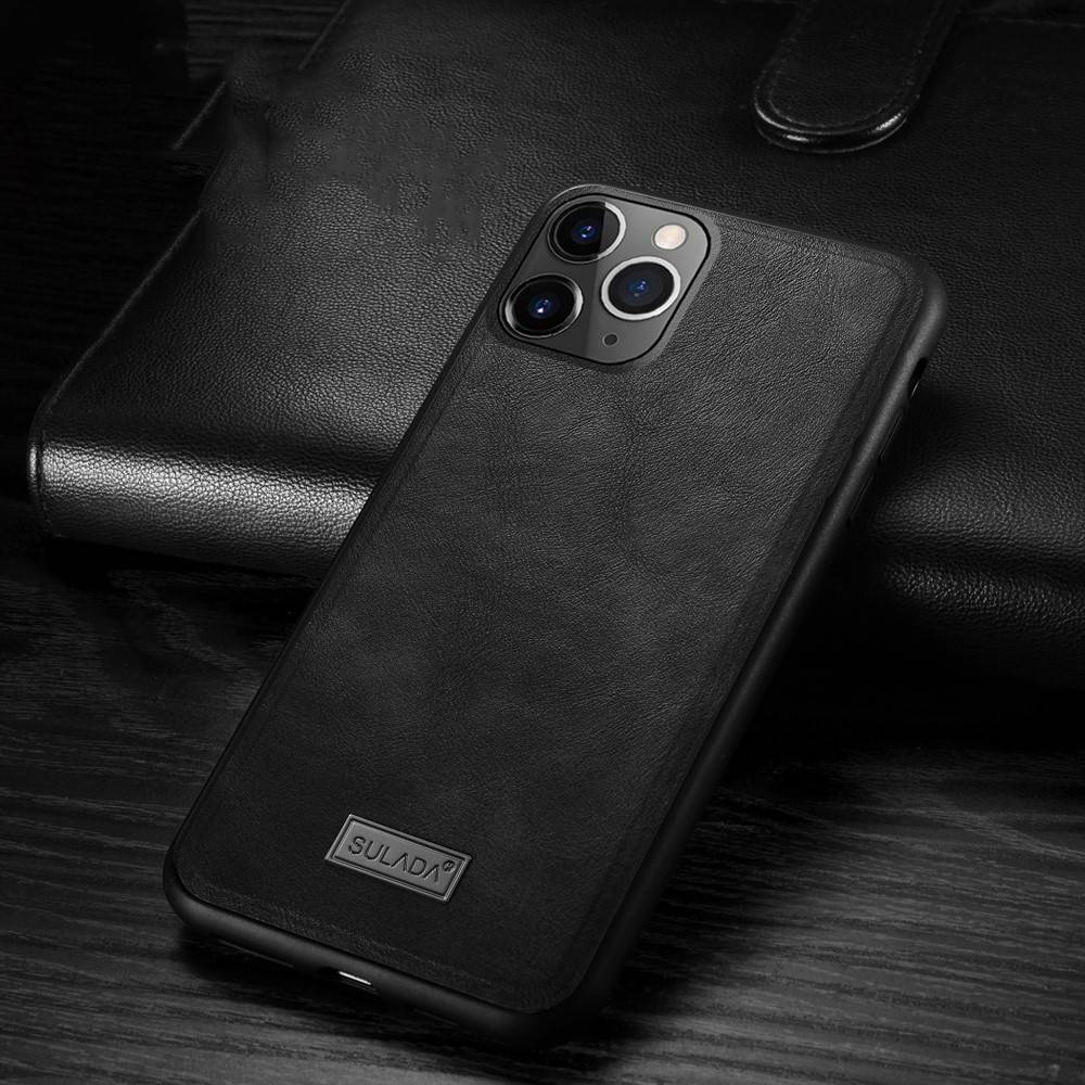 Etui do iPhone 12 eleganckie luksusowe skórzane Velvet Black SULADA oryginal, czarne