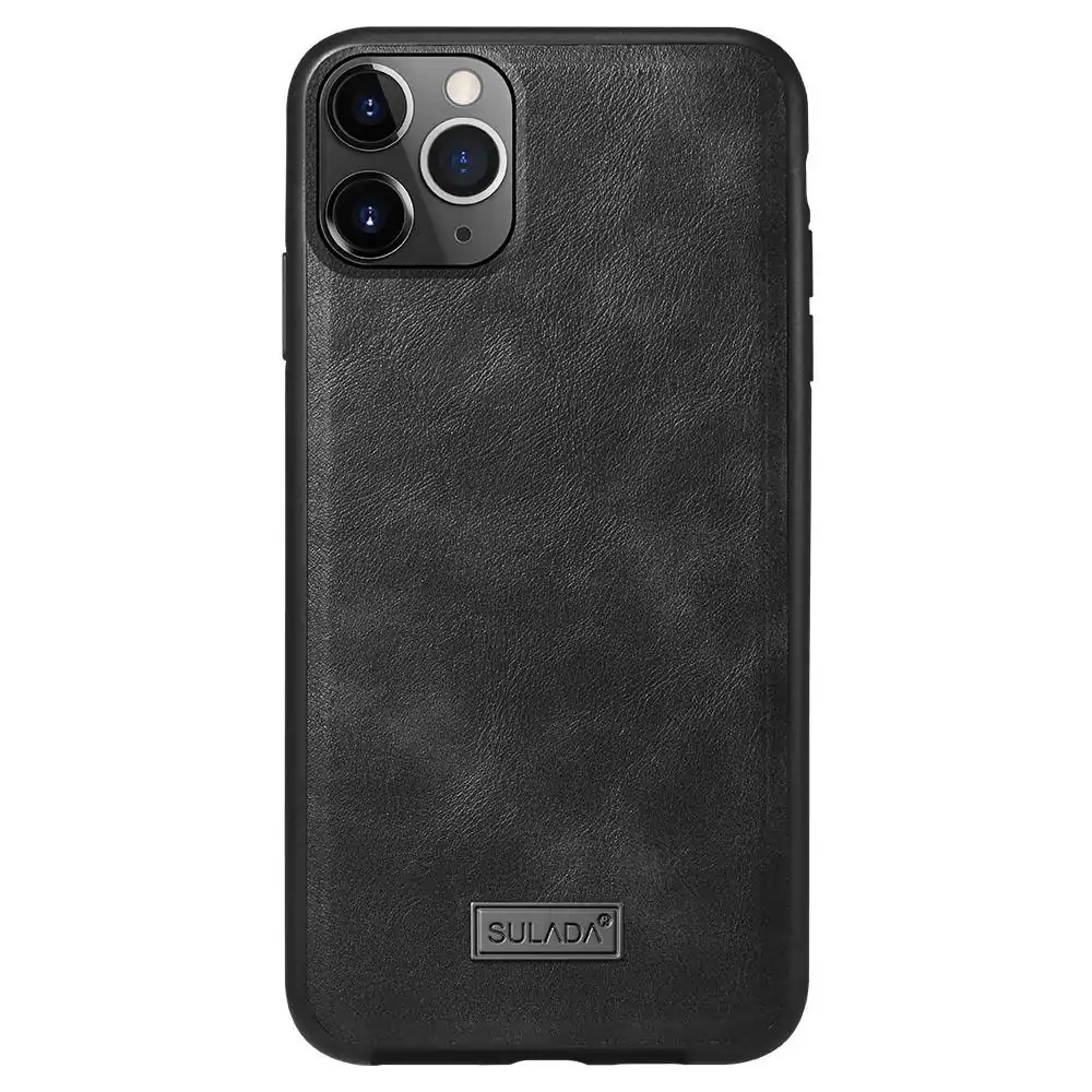 Etui do iPhone 12 Pro eleganckie luksusowe skórzane Velvet Black SULADA oryginal, czarne