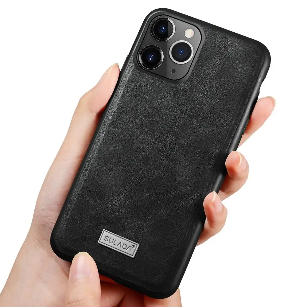 Etui do iPhone 12 Pro eleganckie luksusowe skórzane Velvet Black SULADA oryginal, czarne