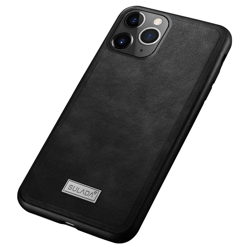 Etui do iPhone 12 eleganckie luksusowe skórzane Velvet Black SULADA oryginal, czarne