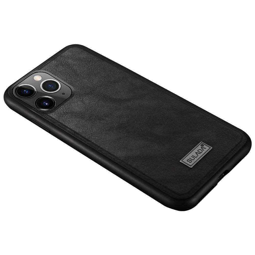 Etui do iPhone 12 Pro eleganckie luksusowe skórzane Velvet Black SULADA oryginal, czarne