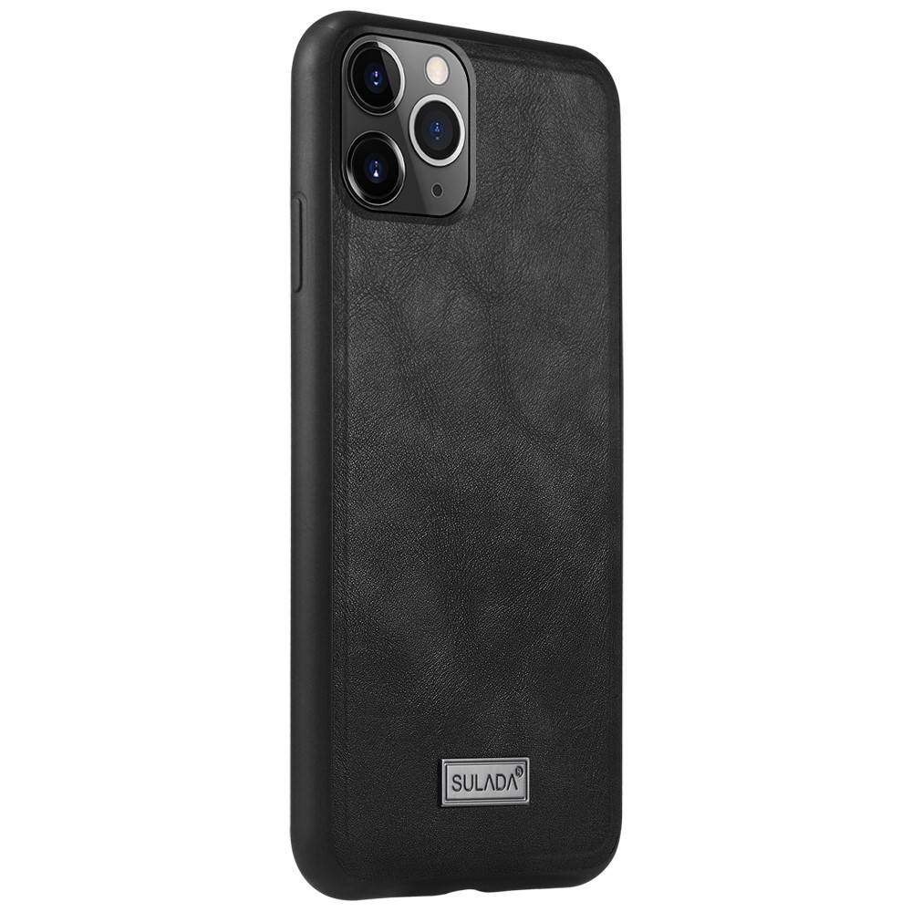 Etui do iPhone 12 Pro eleganckie luksusowe skórzane Velvet Black SULADA oryginal, czarne