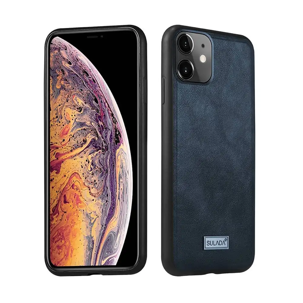 Etui do iPhone 12 Mini eleganckie luksusowe skórzane Velvet Blue Royal SULADA oryginal, granatowe