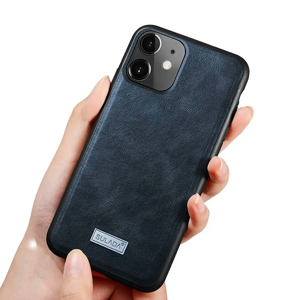 Etui do iPhone 12 Mini eleganckie luksusowe skórzane Velvet Blue Royal SULADA oryginal, granatowe