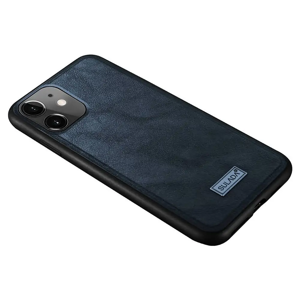 Etui do iPhone 12 Mini eleganckie luksusowe skórzane Velvet Blue Royal SULADA oryginal, granatowe