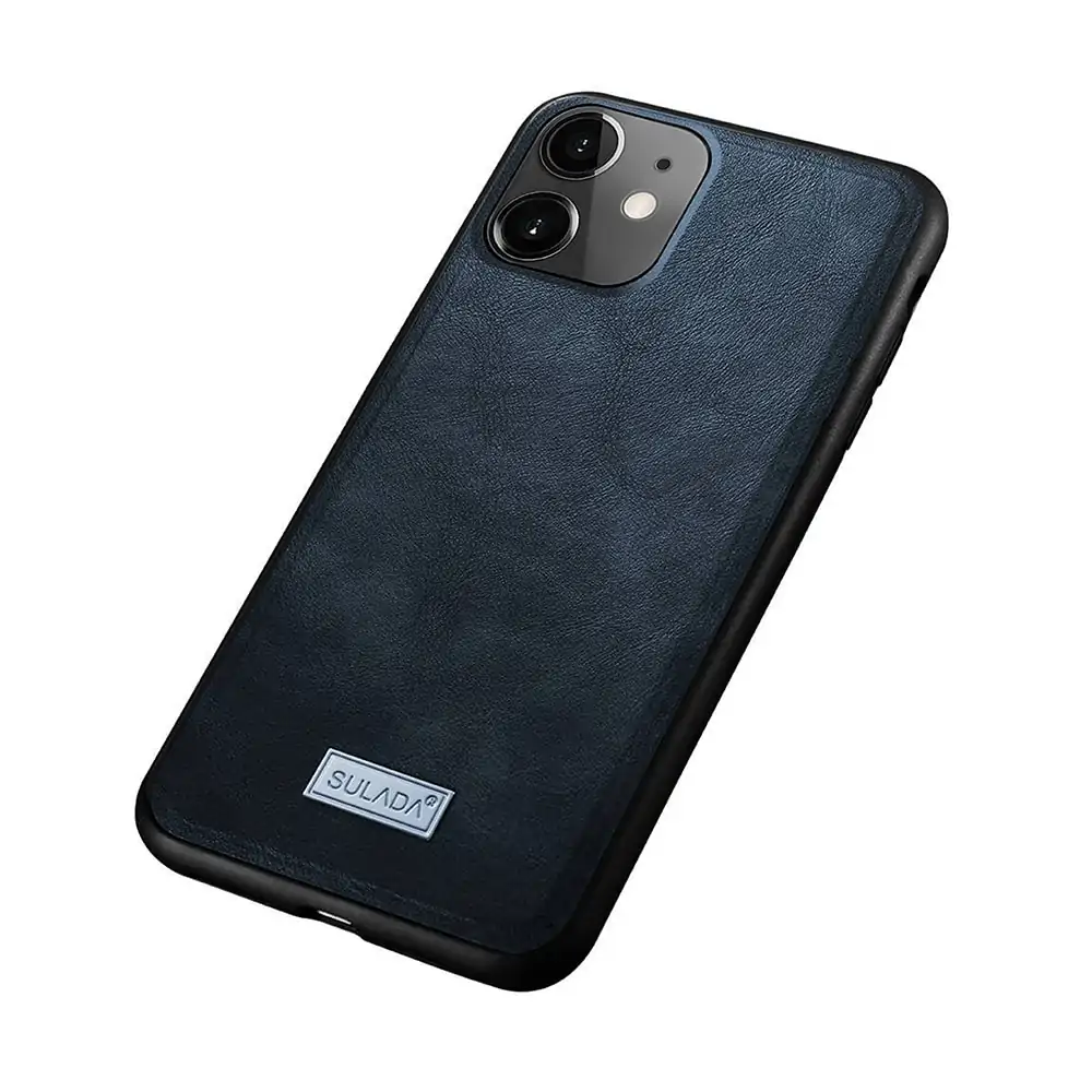 Etui do iPhone 12 Mini eleganckie luksusowe skórzane Velvet Blue Royal SULADA oryginal, granatowe