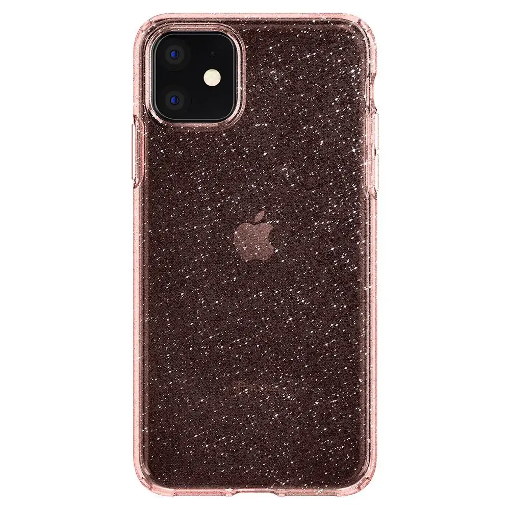 Etui do iPhone 12 z brokatem, różowe, hybrydowy szklany tył Liquid Crystal, przeźroczyste