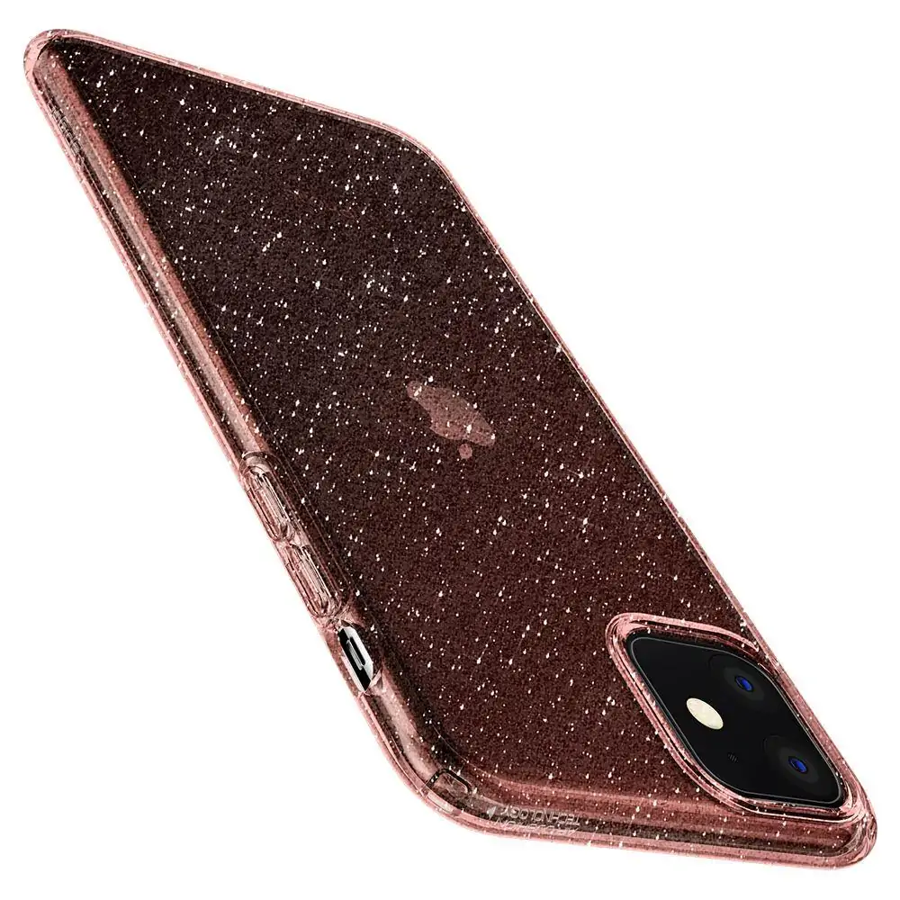 Etui do iPhone 12 z brokatem, różowe, hybrydowy szklany tył Liquid Crystal, przeźroczyste