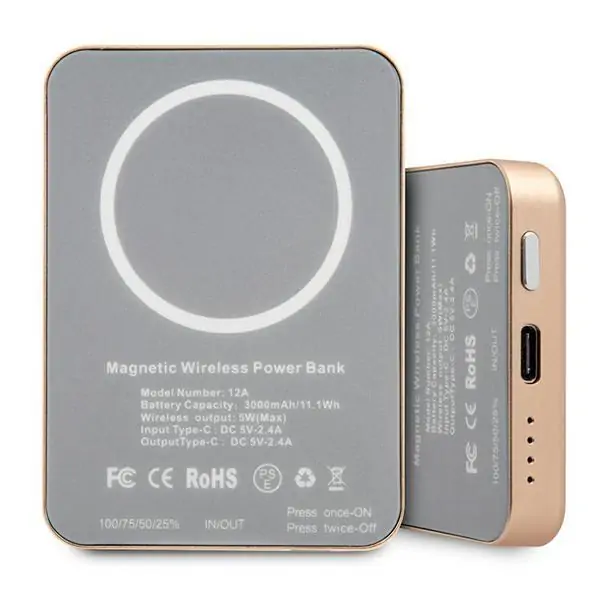 Power bank akumulator Guess MagSafe 3000mAh, bezprzewodowe ładowanie, złoty