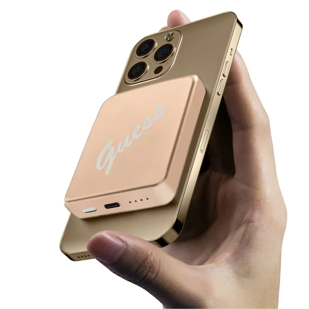 Power bank akumulator Guess MagSafe 3000mAh, bezprzewodowe ładowanie, złoty