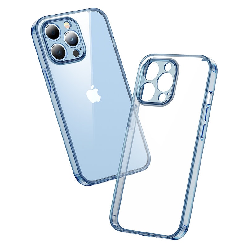 Etui do iPhone 13 Pro Max Hybrid Shadow Protect, szklany tył, ochrona obiektywów, przeźroczyste niebieskie