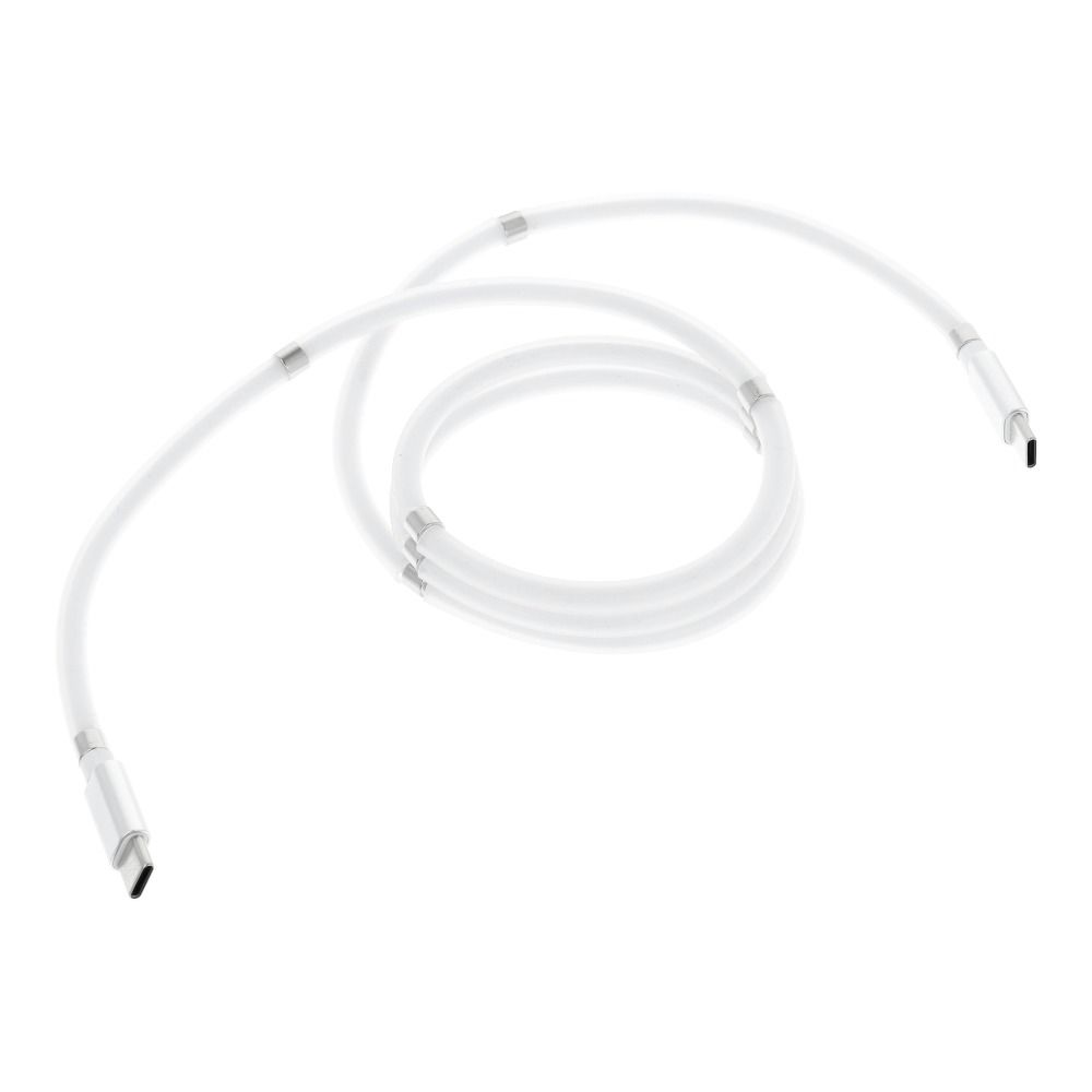 Kabel 2x USB Typ C do iPhone 15/16, tableta, laptopa, samoorganizujący, składany magnetycznie, 1 metr, biały