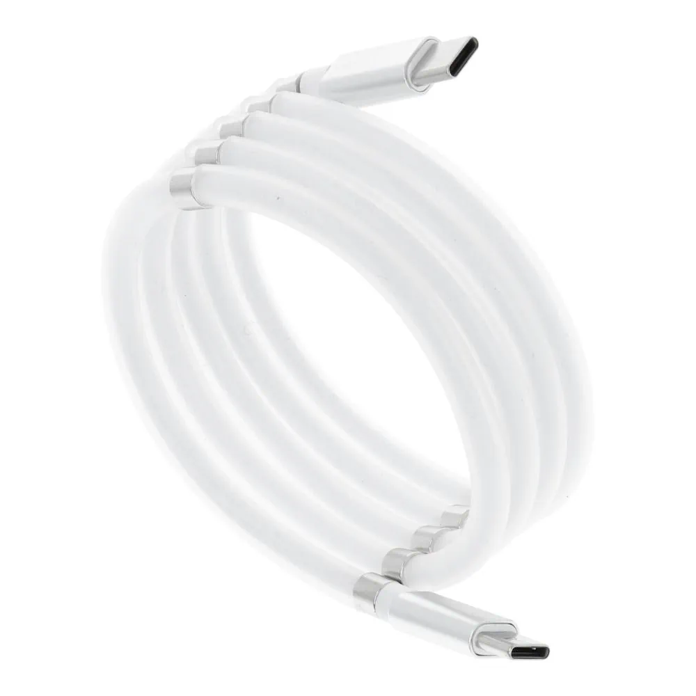 Kabel 2x USB Typ C do iPhone 15/16, tableta, laptopa, samoorganizujący, składany magnetycznie, 1 metr, biały
