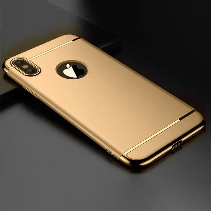 Etui do iPhone X/XS eleganckie cienkie ze zdobieniami i widocznym logo, złote